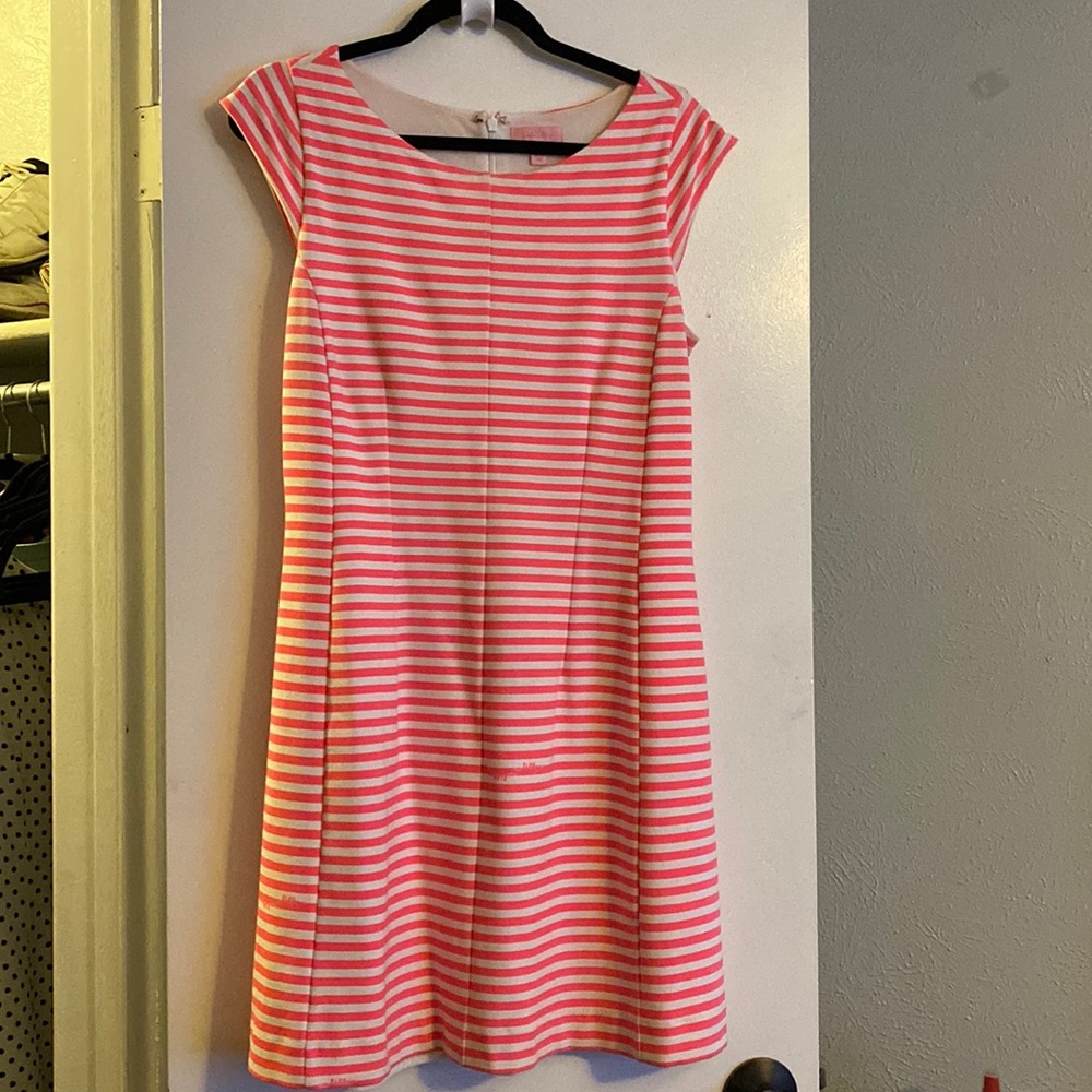 Lilly Pulitzer cap sleeve hot pink and white striped dress
